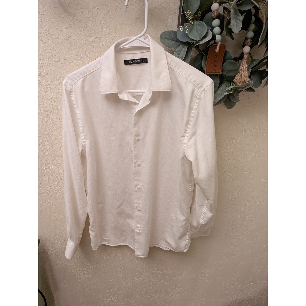 Axist Mens Small White Long Sleeve Button Down Shirt Textured Stripe‎